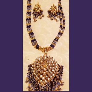 Blue semi precious stones necklace & earring